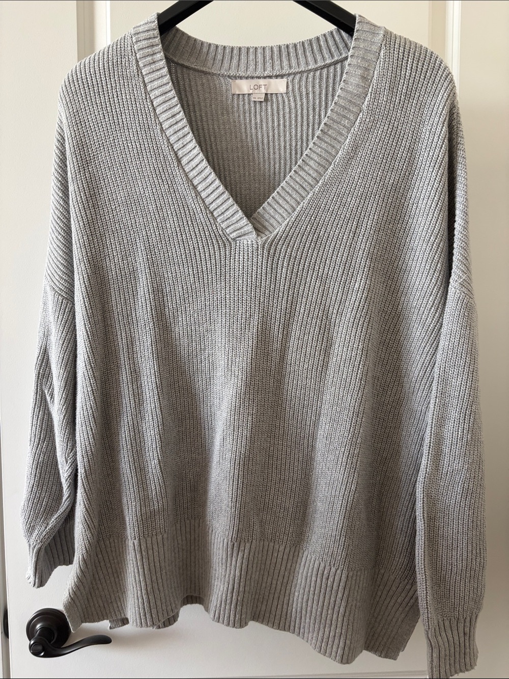 LOFT Light Gray Ribbed V-Neck Tunic Sweater